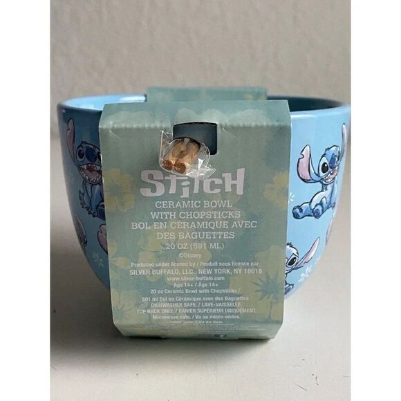Disney Lilo And Stitch Floral  Ramen Ceramic Bowl With Chopsticks 20 Oz NEW - Picture 9 of 10